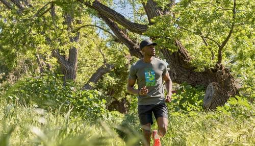 person running outside in custom made t-shirt